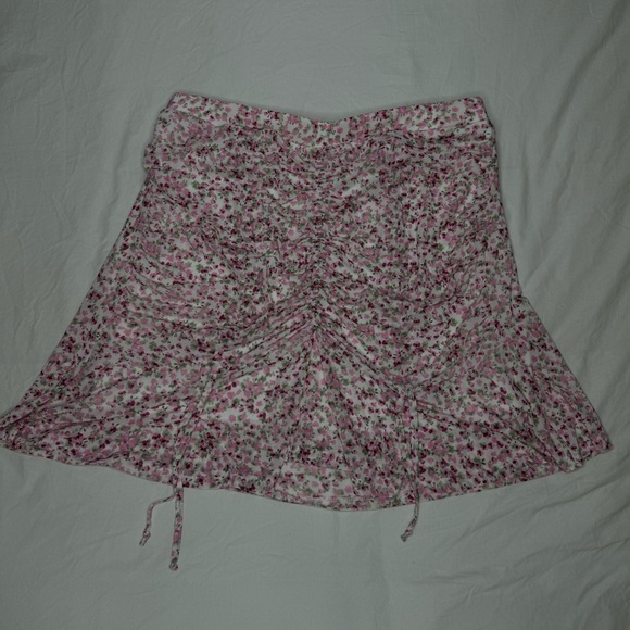 ULTRA FLIRT Skirt Pink Ruched Mesh with Vertical Drawstrings Tiny Rose Ditsy XL - Picture 2 of 8